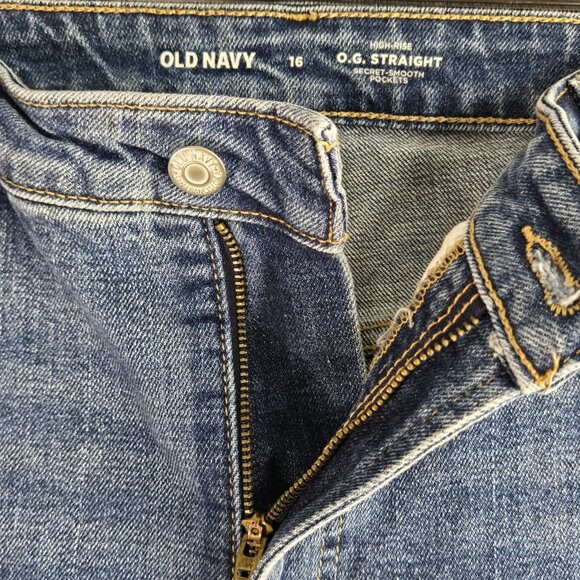 Old Navy High Rise OG Straight Womens Size 16 Blue Stretch Denim Jean CAPRIS - Picture 5 of 8